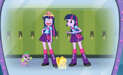 Size: 865x529 | Tagged: safe, artist:curtsibling, imported from derpibooru, spike, twilight sparkle, dog, equestria girls, become an equestria girl, spike the dog