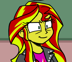 Size: 305x262 | Tagged: safe, artist:zicygomar, imported from derpibooru, sunset shimmer, equestria girls, antagonist, character request, cropped, female, reaction image, solo