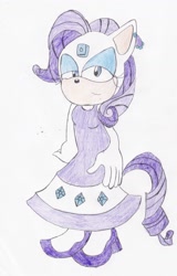 Size: 1896x2960 | Tagged: safe, artist:bluespeedsfan92, imported from derpibooru, rarity, anthro, female, solo, sonic the hedgehog (series), style emulation, traditional art