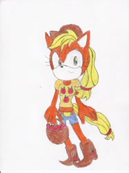 Size: 2488x3328 | Tagged: safe, artist:bluespeedsfan92, imported from derpibooru, applejack, anthro, plantigrade anthro, female, solo, sonic the hedgehog (series), sonicified, style emulation, traditional art