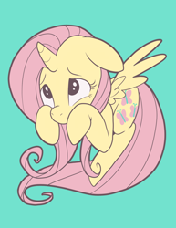 Size: 1487x1925 | Tagged: safe, artist:pixel-prism, imported from derpibooru, fluttershy, alicorn, pony, alicornified, everyone is an alicorn, female, floppy ears, fluttercorn, looking up, race swap, simple background, solo, spread wings, wings