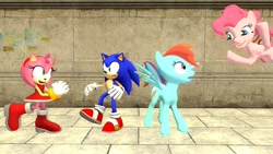 Size: 1920x1080 | Tagged: safe, artist:tbwinger92, imported from derpibooru, pinkie pie, rainbow dash, 3d, amy rose, crossover, gmod, sonic the hedgehog, sonic the hedgehog (series)
