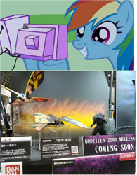 Size: 964x1236 | Tagged: safe, imported from derpibooru, rainbow dash, kaiju, battra, exploitable meme, godzilla, godzilla (series), meme, millenium godzilla, mothra, obligatory pony, sh monsterarts, tamashii nations, tv meme