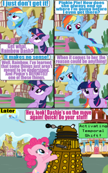 Size: 720x1152 | Tagged: safe, artist:death-driver-5000, imported from derpibooru, pinkie pie, rainbow dash, twilight sparkle, dalek, doctor who