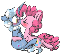 Size: 583x522 | Tagged: safe, artist:artflicker, imported from derpibooru, pinkie pie, pokey pierce, blushing, female, half r63 shipping, kissing, lesbian, pinkiepin, pokeypie, poppy pin, rule 63, shipping