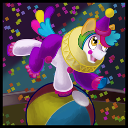 Size: 936x936 | Tagged: safe, artist:brownwolffm, idw, imported from derpibooru, ponyacci, pony, ball, clown, solo