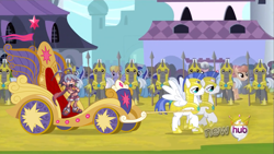 Size: 1067x600 | Tagged: safe, imported from derpibooru, cloud kicker, minuette, pegasus, pony, unicorn, disgaea, exploitable meme, hub logo, laharl, meme, royal guard, sprite, twimobile