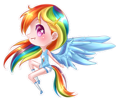 Size: 500x409 | Tagged: safe, artist:moon-valkyrie, imported from derpibooru, rainbow dash, human, chibi, cute, female, humanized, solo, tailed humanization, winged humanization