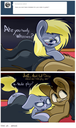 Size: 512x863 | Tagged: safe, artist:extradan, imported from derpibooru, doctor whooves, time turner, oc, oc:jerky hooves, bed, roleplaying, tumblr