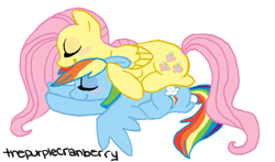 Size: 616x363 | Tagged: safe, artist:thepurplecranberry, imported from derpibooru, fluttershy, rainbow dash, cuddling, female, flutterdash, lesbian, shipping, sleeping, snuggling