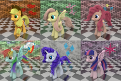 Size: 3240x2160 | Tagged: safe, artist:beetdabrat, imported from derpibooru, applejack, fluttershy, pinkie pie, rainbow dash, rarity, twilight sparkle, alicorn, pony, 3d, blender, female, mane six, mare, nightmare fuel, poser, twilight sparkle (alicorn)