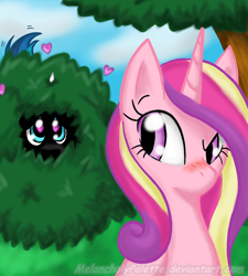 Size: 900x1000 | Tagged: safe, artist:melancholypalette, imported from derpibooru, princess cadance, shining armor, bush