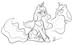 Size: 1280x782 | Tagged: safe, artist:secoh2000, imported from derpibooru, princess luna, female, monochrome, solo