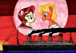 Size: 1280x894 | Tagged: safe, artist:newyorkx3, imported from derpibooru, jack, ponified, rose dewitt bukater, ship, shipping, titanic, traditional art