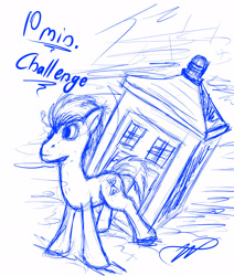 Size: 2490x2937 | Tagged: safe, imported from derpibooru, doctor whooves, time turner, earth pony, pony, doctor who, male, monochrome, sketch, solo, speed challenge, tardis