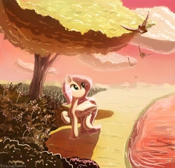 Size: 2991x2866 | Tagged: safe, artist:porkchopsammie, imported from derpibooru, fluttershy, bird, female, solo, tree