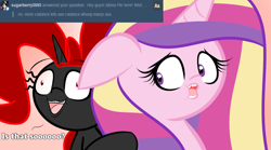 Size: 1280x711 | Tagged: safe, artist:albinon, imported from derpibooru, princess cadance, oc, ask-albino-pie