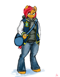 Size: 2350x3000 | Tagged: safe, artist:gordonfreeguy, imported from derpibooru, babs seed, anthro, earth pony, unguligrade anthro, bully (video game), clothes, female, high school, jacket, jimmy hopkins, solo, varsity jacket