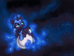 Size: 2000x1500 | Tagged: safe, artist:kp-shadowsquirrel, imported from derpibooru, nightmare moon, alicorn, pony, bored, cute, female, filly, grumpy, hoof on cheek, moon, moonabetes, nightmare woon, solo, tangible heavenly object