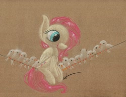 Size: 1066x820 | Tagged: safe, artist:getchanoodlewet, imported from derpibooru, fluttershy, bird, female, solo, traditional art