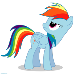 Size: 1600x1600 | Tagged: safe, artist:larsurus, imported from derpibooru, rainbow dash, pegasus, pony, female, folded wings, frown, full body, hooves, looking up, mare, shadow, signature, simple background, solo, standing, tail, transparent background, unamused, vector, wings