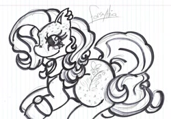 Size: 2126x1478 | Tagged: safe, artist:small-brawler, imported from derpibooru, forsythia, earth pony, female, forsythia (g3), g3, mare, monochrome, solo, traditional art