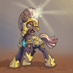 Size: 1500x1500 | Tagged: safe, artist:kp-shadowsquirrel, imported from derpibooru, pony, unicorn, action pose, armor, fight, male, royal guard, solo, stallion