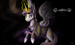 Size: 1008x611 | Tagged: safe, artist:baisre, imported from derpibooru, princess celestia, collar, rule 63, solo, supernatural