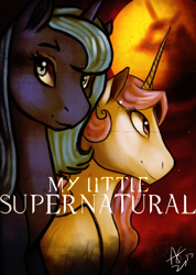 Size: 1024x1440 | Tagged: safe, artist:baisre, imported from derpibooru, princess celestia, princess luna, poster, supernatural