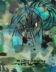 Size: 864x1100 | Tagged: dead source, safe, artist:mlp-frank, imported from derpibooru, queen chrysalis, changeling, changeling queen, female, poster, solo, traditional art, watercolor painting