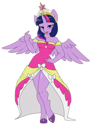 Size: 700x949 | Tagged: safe, artist:sugarcup, imported from derpibooru, twilight sparkle, anthro, unguligrade anthro, adorasexy, bare shoulders, beckoning, breasts, clothes, colored hooves, contrapposto, coronation dress, crown, cute, dress, female, hooves, jewelry, regalia, sexy, solo, twiabetes, twilight sparkle (alicorn)