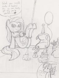 Size: 2236x2924 | Tagged: safe, artist:darkknighthoof, artist:darkknightwolf2011, imported from derpibooru, madame leflour, mr. turnip, pinkie pie, rainbow dash, rocky, sir lintsalot, earth pony, pegasus, pony, balloon, bedroom eyes, blushing, bondage, butt, comic, erotic tickling, feather, female, fetish, hoof fetish, hoof tickling, hooves, inkwell, lesbian, lidded eyes, mare, monochrome, pinkamena diane pie, pinkiedash, plot, pomf, rope, rope bondage, shipping, sketch, tickle fetish, tickle party, tickling, traditional art, underhoof, wingboner