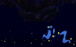 Size: 1920x1200 | Tagged: safe, artist:geomancing, imported from derpibooru, princess luna, firefly (insect), dark, glow, glowing, night, solo, stars