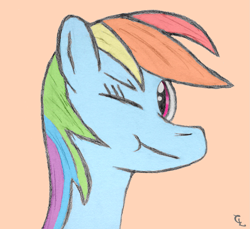 Size: 1287x1179 | Tagged: safe, artist:codaulux, imported from derpibooru, rainbow dash, colored, female, solo, wink