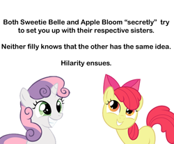 Size: 485x401 | Tagged: safe, imported from derpibooru, apple bloom, sweetie belle, hilarity ensues, text