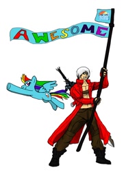 Size: 766x1043 | Tagged: safe, artist:cjvselinmortal, imported from derpibooru, rainbow dash, awesome, crossover, dante (devil may cry), dashface, devil may cry, devil may cry 3