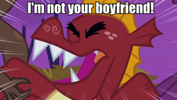 Size: 960x540 | Tagged: safe, edit, edited screencap, imported from derpibooru, screencap, clump, garble, dragon, dragon quest, chowder, image macro, male, solo, teenaged dragon