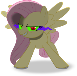 Size: 5164x5076 | Tagged: safe, artist:algonquinmaniac, imported from derpibooru, fluttershy, absurd resolution, corrupted, dark magic, female, glowing eyes, grin, magic, simple background, solo, sombra eyes, transparent background, vector