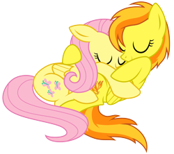 Size: 6000x5323 | Tagged: safe, artist:darkarcher98, imported from derpibooru, fluttershy, spitfire, absurd resolution, cuddling, female, lesbian, shipping, simple background, snuggling, spitshy, transparent background, vector