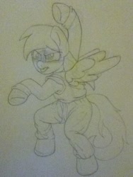 Size: 720x960 | Tagged: safe, artist:blackbewhite2k7, imported from derpibooru, derpy hooves, pony, bipedal, crossover, dragon ball, dragon ball z, female, fighting stance, goku, parody, sketch, solo, son goku, traditional art, wip