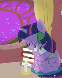 Size: 1020x1275 | Tagged: safe, artist:dm29, imported from derpibooru, spike, twilight sparkle, alicorn, pony, book, candle, duo, female, hug, hug from behind, mare, spikelove, twilight sparkle (alicorn)