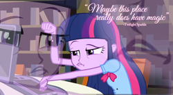 Size: 1274x704 | Tagged: safe, imported from derpibooru, twilight sparkle, equestria girls, equestria girls (movie), faic, inspirational, inverted mouth, keyboard, quote, text