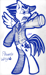 Size: 1680x2704 | Tagged: safe, artist:kayelark, imported from derpibooru, pony, ace attorney, bipedal, phoenix wright, ponified, sketch, solo, traditional art