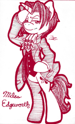Size: 1632x2696 | Tagged: safe, artist:kayelark, imported from derpibooru, pony, ace attorney, bipedal, miles edgeworth, ponified, sketch, solo, traditional art
