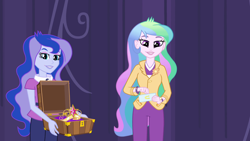 Size: 1920x1080 | Tagged: safe, imported from derpibooru, screencap, princess celestia, princess luna, equestria girls, big crown thingy, clothes, cutie mark, cutie mark accessory, cutie mark on clothes, principal celestia, vice principal luna