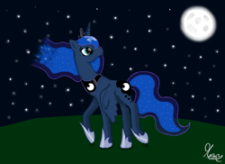 Size: 1048x762 | Tagged: dead source, safe, artist:luminaria-angel, imported from derpibooru, princess luna, pony, female, full moon, mare, night, solo, stars