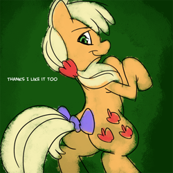 Size: 700x700 | Tagged: safe, artist:fauxsquared, imported from derpibooru, applejack, bow, female, rearing, solo, tail bow, trixie is magic