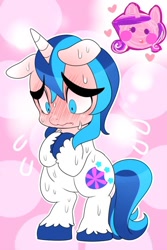 Size: 500x750 | Tagged: safe, artist:naoki, imported from derpibooru, princess cadance, shining armor, blushing, blushing profusely, fear, female, love, male, plewds, red face, shiningcadance, shipping, shy, straight, sweat, thick eyebrows