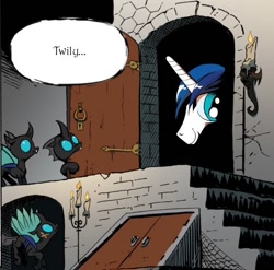 Size: 749x741 | Tagged: safe, idw, imported from derpibooru, shining armor, changeling, exploitable meme, knock knock meme, meme, memeception, twily face