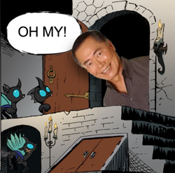 Size: 749x741 | Tagged: safe, idw, imported from derpibooru, changeling, human, door, exploitable meme, george takei, irl, irl human, knock knock meme, oh my, photo
